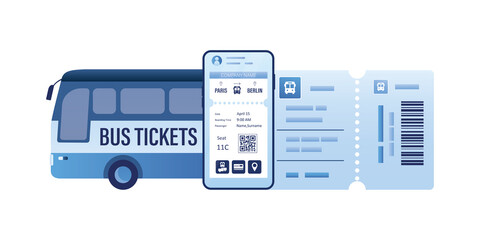 Mobile application for buying tickets online. Booking bus tickets digital. Bus and paper pass