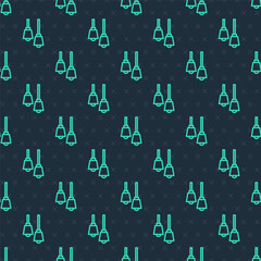 Green line Lamp hanging icon isolated seamless pattern on blue background. Ceiling lamp light bulb. Vector