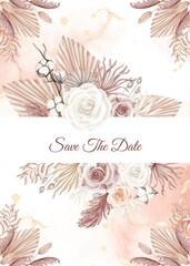 Modern Pink Boho Style Wedding Card Invitation Template