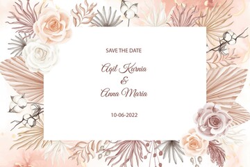 Elegant Boho Engagement Rose Watercolor Wedding Invitation Template