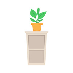 Houseplant in pot on nightstand, flat vector illustration isolated on white background.