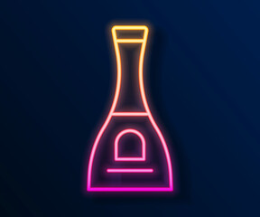 Glowing neon line Bottle of nail polish icon isolated on black background. Vector