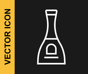 White line Bottle of nail polish icon isolated on black background. Vector