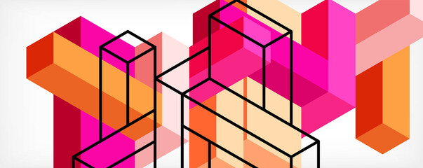 Abstract background. 3d cubes, cubic elements and blocks. Techno or business concept for wallpaper, banner, background, landing page