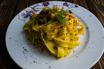 Pasta in a porcelain plate