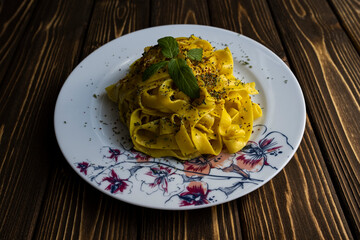Pasta in a porcelain plate