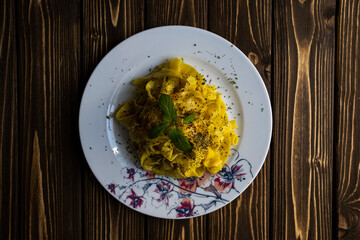 Pasta in a porcelain plate