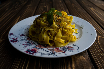 Pasta in a porcelain plate