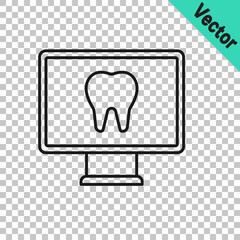 Black line Online dental care icon isolated on transparent background. Dental service information call center. Vector