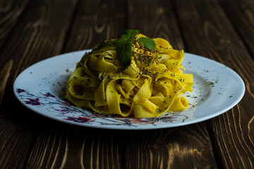 Pasta in a porcelain plate