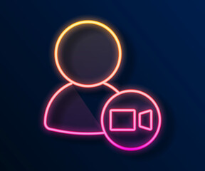Glowing neon line Video chat conference icon isolated on black background. Online meeting work form home. Remote project management. Vector