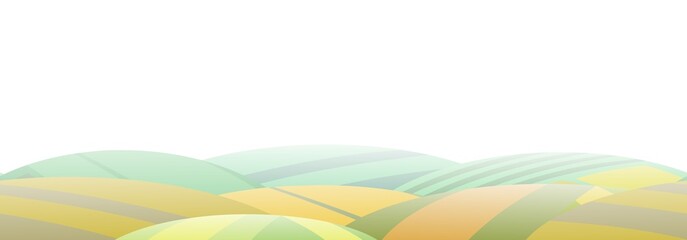 Rural landscape with garden farmer hills. Wheat fields. Cute funny cartoon design. Horizontally background seamless illustration. Flat style. Isolated Vector.