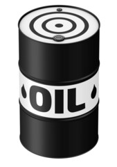 Oil barrel. One black and white barrel with the word OIL on a white surface. 3d illustration