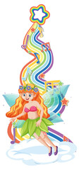 Beautiful fairy cartoon character with rainbow wave