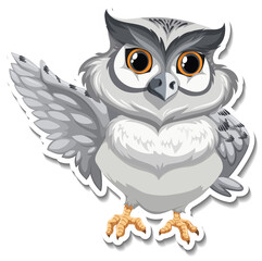 Grey owl bird cartoon character sticker