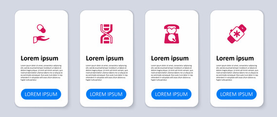 Set Smart watch with heart, Emergency call 911, DNA symbol and Medical prescription. Business infographic template. Vector