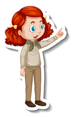 Girl in safari outfit cartoon character sticker