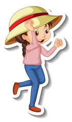 Obraz premium A girl wears hat cartoon character sticker