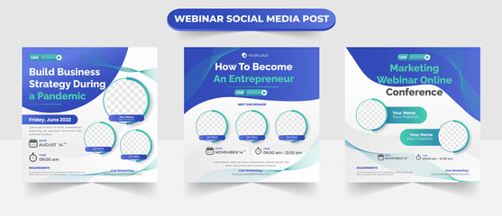 Set of social media post for digital marketing online webinar during pandemic event conference banner flyer poster template