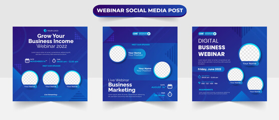 Set of social media post square for grow business marketing webinar banner poster template design