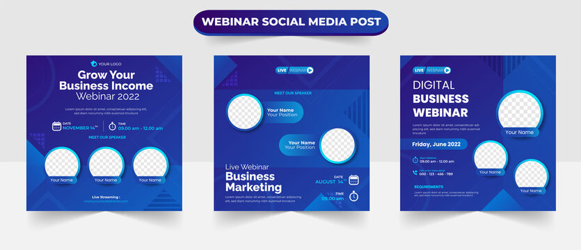 Set of social media post square for grow business marketing webinar banner poster template design