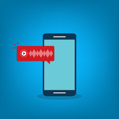 Voice message chat notification or audio podcast notification. Bubble speech on smart phone screen.  illustration