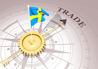 Global business concept. Waved flag of Sweden