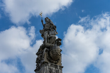Antwerp, Belgium, a statue on a cloudy day