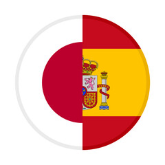 Obraz premium round icon with japan and spain flags, isolated on white background. vector illustration