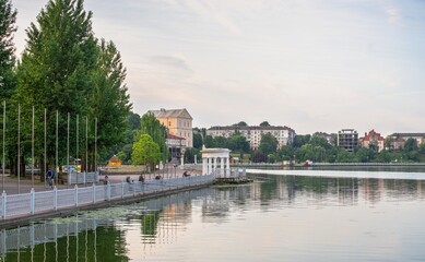 Summer morning on the embankment of Ternopil, Ukraine
