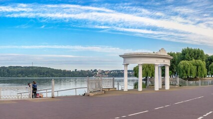 Summer morning on the embankment of Ternopil, Ukraine