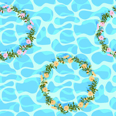 Fototapeta na wymiar Vector illustration of flower wreaths floating on water. Seamless pattern