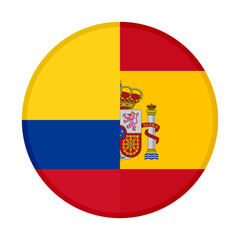 round icon with colombia and spain flags, isolated on white background. vector illustration