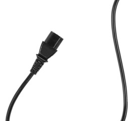 Electric European plug isolated on white background. Black power cable with plug. Power cord close-up