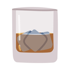 Whisky or Whiskey Poured in Glass with Ice Cube Vector Illustration