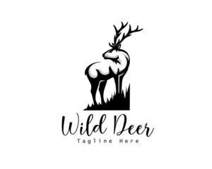 drawn art elk deer grass view logo template illustration