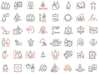 Vector Set of Linear Icons Related to Recruitment, Career Progress and Personal Development. Mono Line Pictograms and Infographics Design Elements - part 2