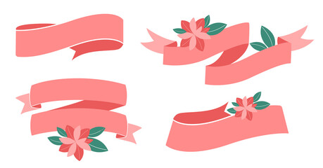 The set ribbons in a vector illustration. The clip art with flowers