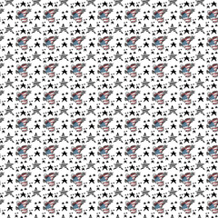 Fototapeta na wymiar Veteran's Day seamless pattern. Holiday vector background with patriotic symbols, american flag, soldier, eagle, red poppies.
