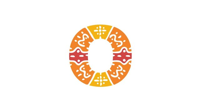 Letter O. Ethnic ornament, national pattern in letter. 3 colors. 4K video. Isolated on white background. Cartoon Animation. Capital Letter O for education, erudition, ABC, software, interface game.