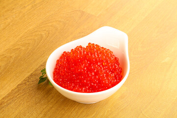 Red caviar in the bowl