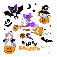 Halloween unicorn set. Vector illustration cartoon animals isolated