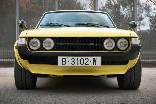 MONTMELO, SPAIN-OCTOBER 9, 2021: 1970 Toyota Celica ST coupe (A20/A30, First generation), Front view