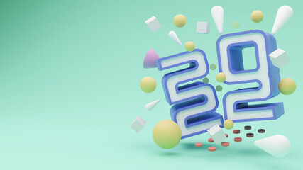 3d rendering creative happy new year 2022 background with empty space
