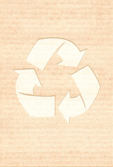 Arrows recycle symbol on striped cardboard texture