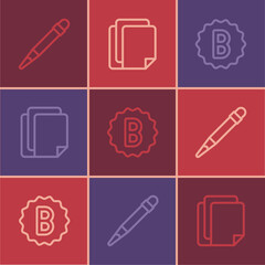 Set line Pencil with eraser, Exam paper incorrect answers and File document icon. Vector