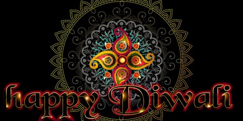 HAPPY DIWALI  BLACK BACKGROUND STOCK IMAGE