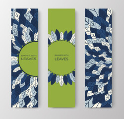 Set of vertical banners for advertising, invitations, internet sites from colorful leaves. Spring background for sales. Geometric flat design. Place for your text. Vector illustration