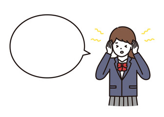 耳鳴り・頭痛に悩む制服の女子学生 吹き出し