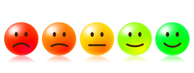 Customer survey feedback concept, face expressions icon on white background	